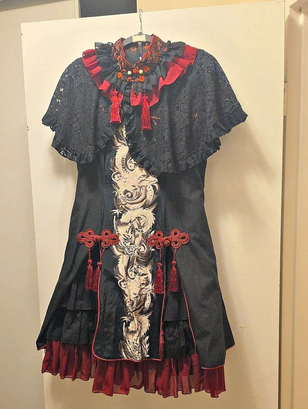 R-Series Black & Red Dragon Embroidered Mini Dress Like New
